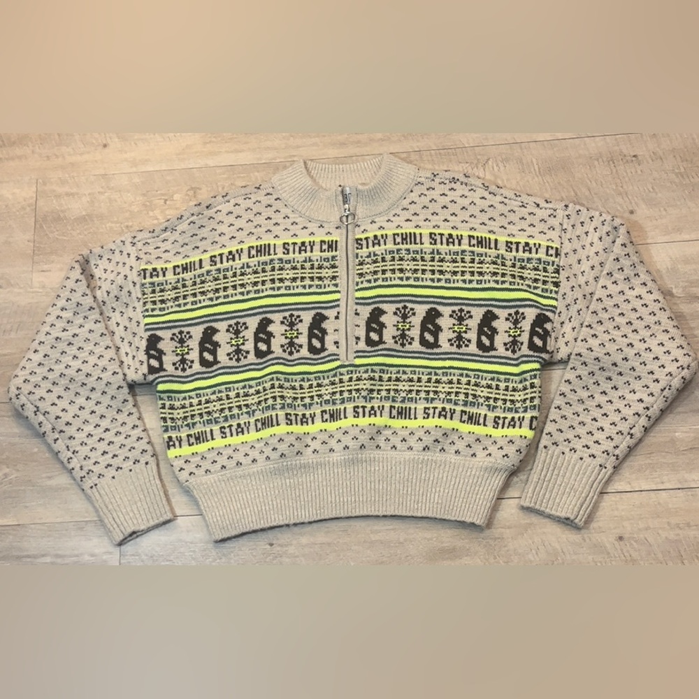 Urban Outfitters BDG Stay Chill Half Zip Cropped Sweater Size Medium - Picture 3 of 8